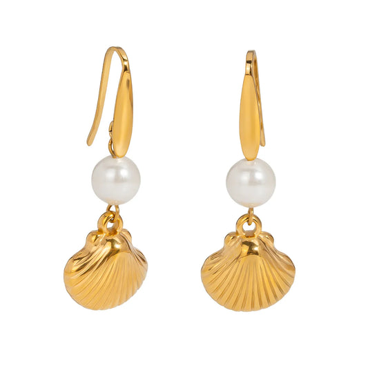 Earrings gilded steel with shells and pearl-ea402