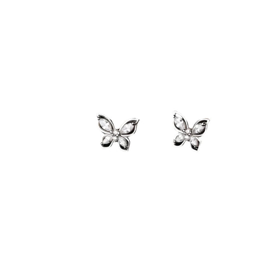 Silver earrings S999 butterflies with zircon-ea554