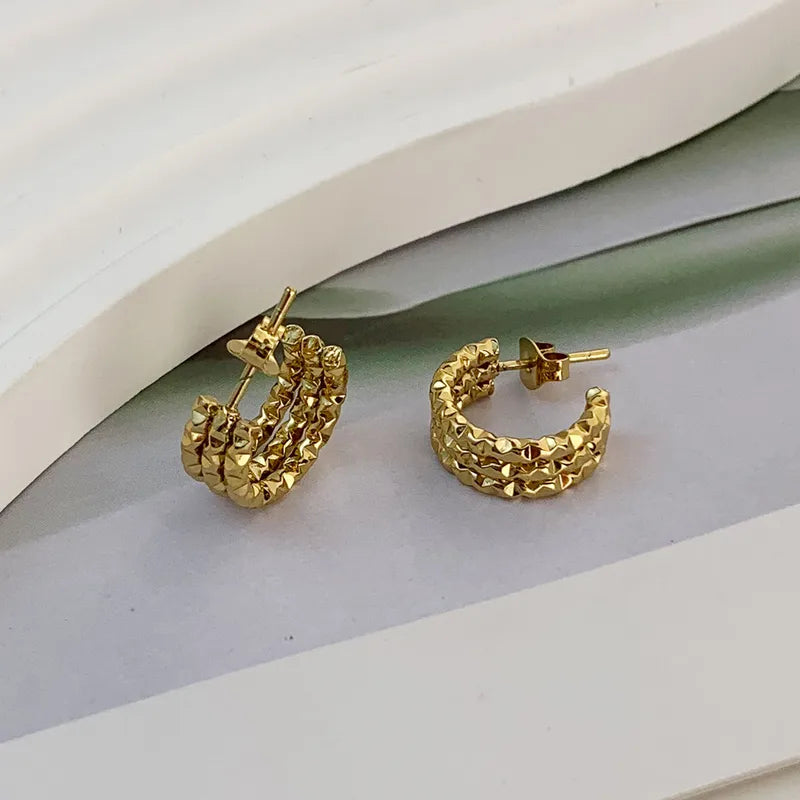 Earrings gilded steel triple link-ea468