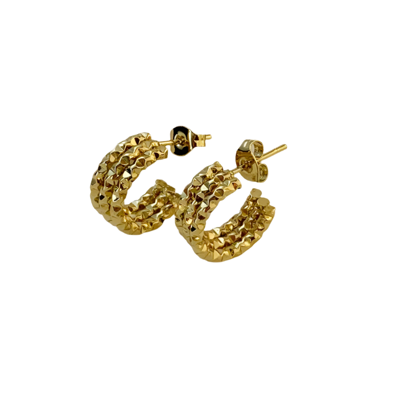 Earrings gilded steel triple link-ea468