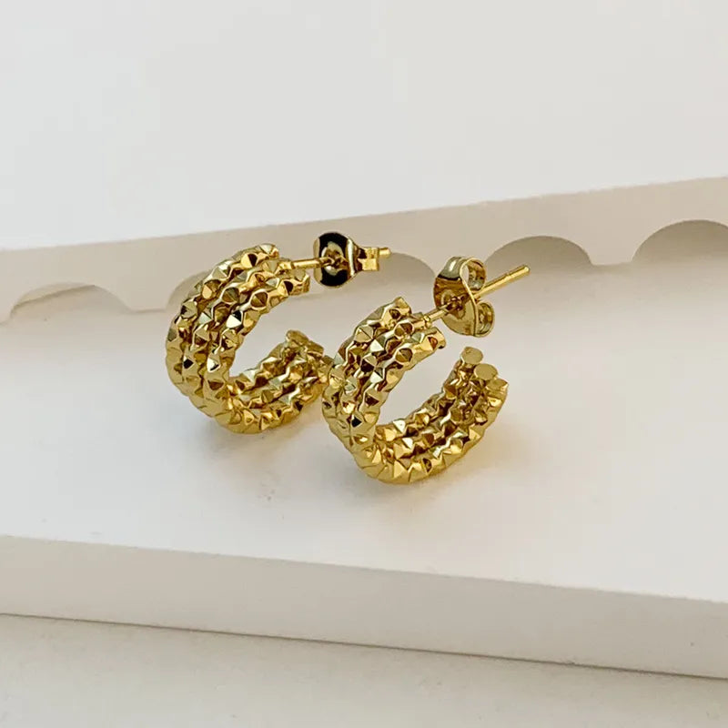 Earrings gilded steel triple link-ea468