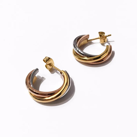 Earrings of two-tone rings gold-plated steel-ea615