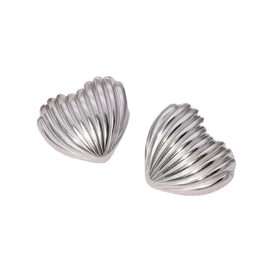 Earrings silver heart with lines-ea176