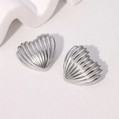 Earrings silver heart with lines-ea176