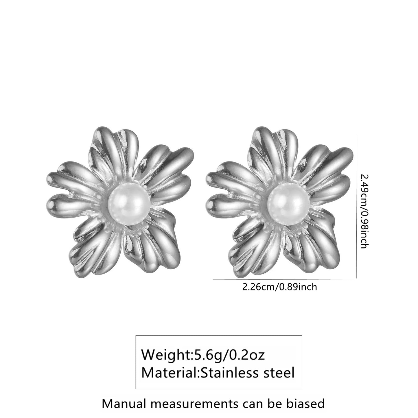 Earrings of steel flowers with pearl-ea015