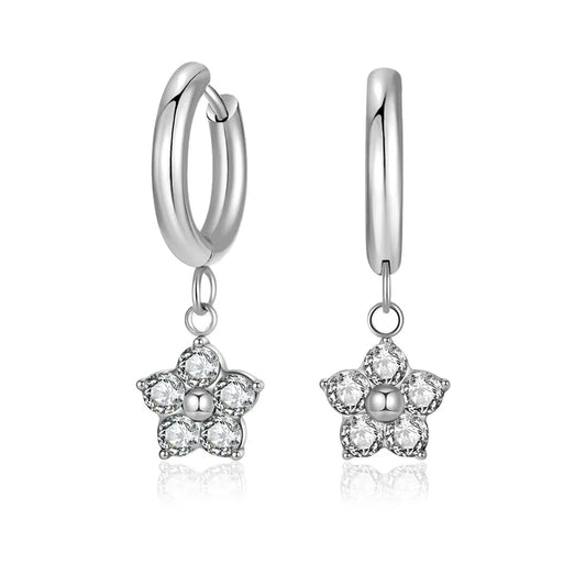 Earrings of steel flower with zircon-ea343