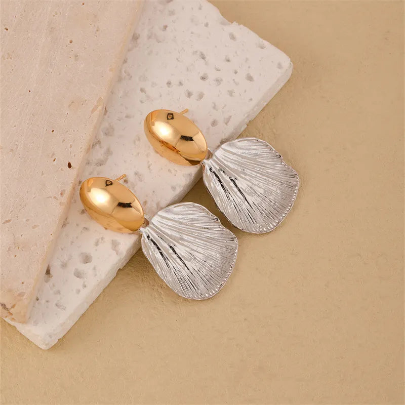 Σκουλαρίκια ατσάλινα οβάλ χρυσό με ασημί - ea055