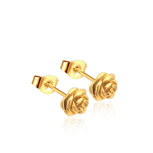 Earrings Gold Plated Steel Very Small Roses-EA360