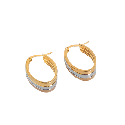 Titanium earrings oval gold with silver-ea600