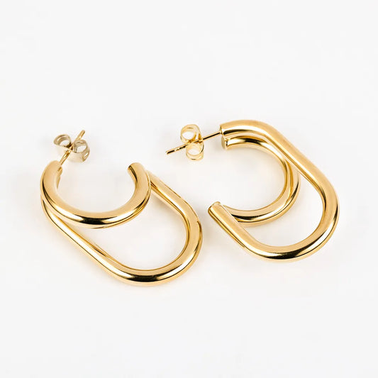 Earrings gold steel oval and cycle-ea389