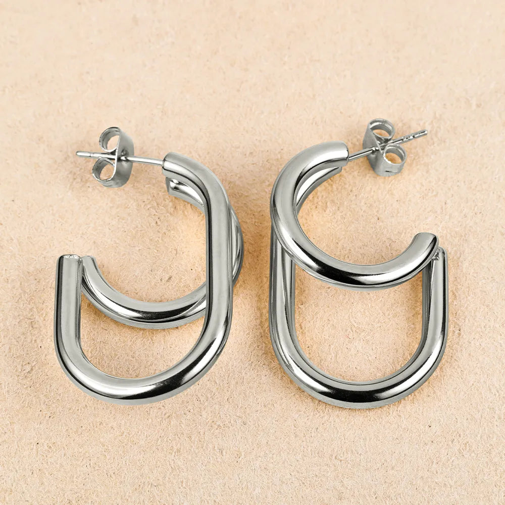 Earrings of silver steel oval and cycle-ea177