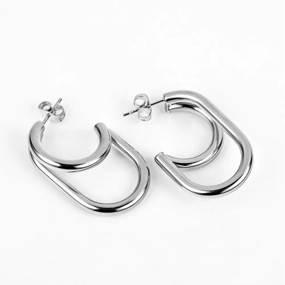 Earrings of silver steel oval and cycle-ea177