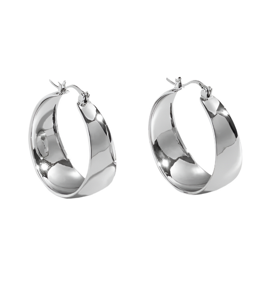 Earrings of silver steel wide link-ea601