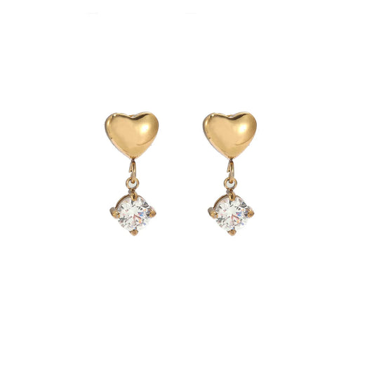 Earrings gold steel based on heart and zircon-ea031