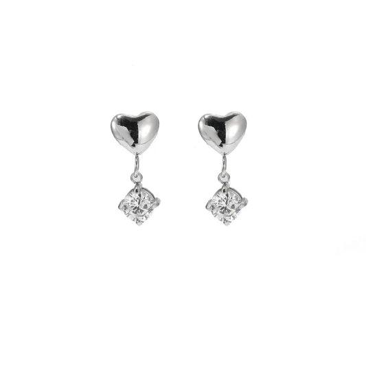 Silver earrings with heart and zircon-ea340