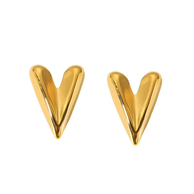 Earrings gold steel pointed hearts-ea023