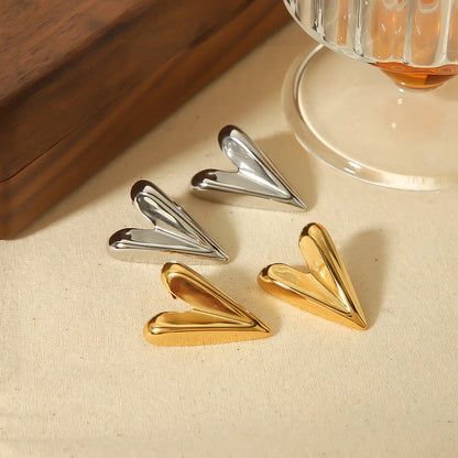 Earrings gold steel pointed hearts-ea023