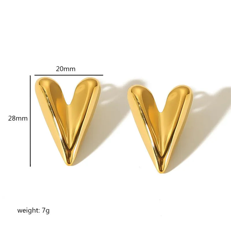 Σκουλαρίκι μοντέρνα καρδιά ατσάλι χρυσό-EA277