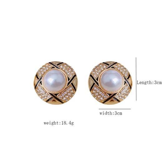 Orecchini vintage con zirconi e pietre di perle-EA548