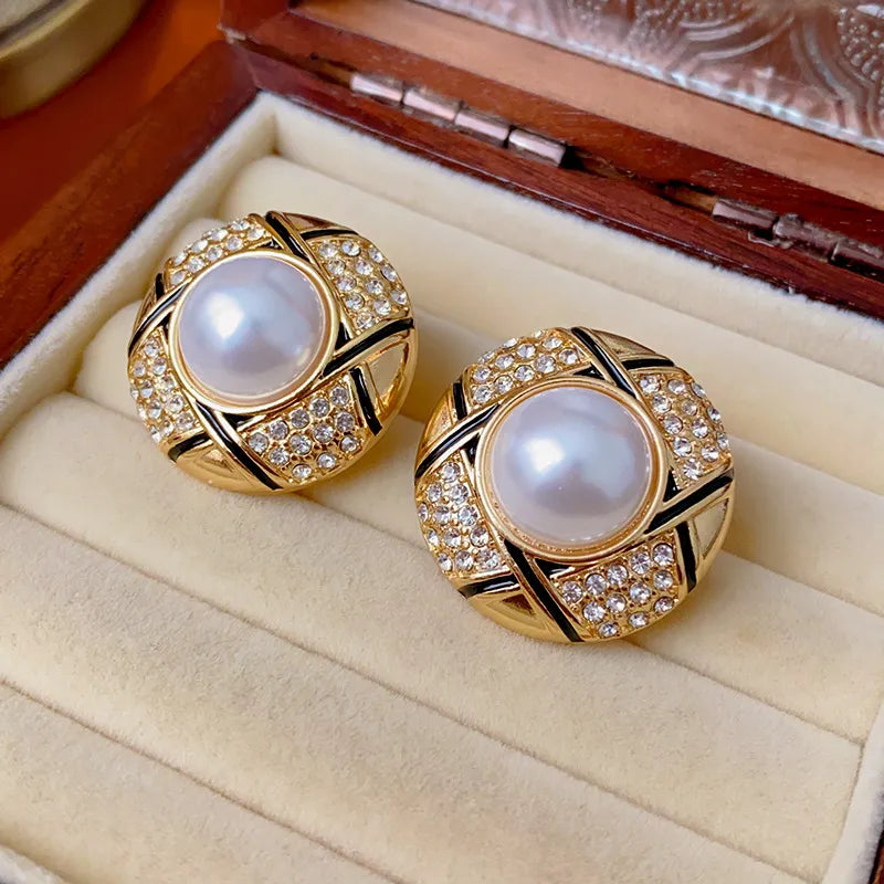 Orecchini vintage con zirconi e pietre di perle-EA548
