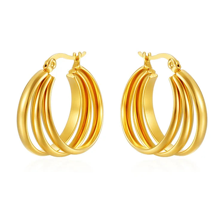 Earrings gilded steel triple link-ea450