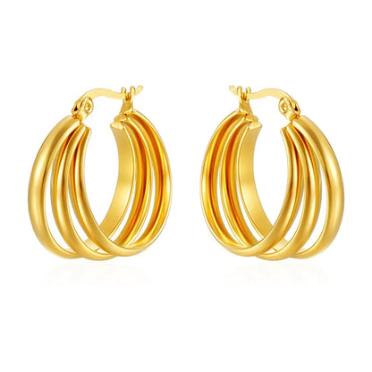 Earrings gilded steel triple link-ea450