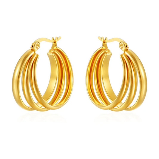 Earrings gilded steel triple link-ea450