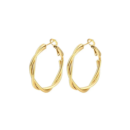 Σκουλαρίκια κρίκοι επιχρυσωμένο ατσάλι με πλέξιμο-EA590