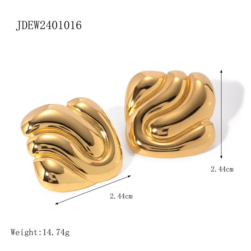 Orecchini ondulati in acciaio dorato-EA552