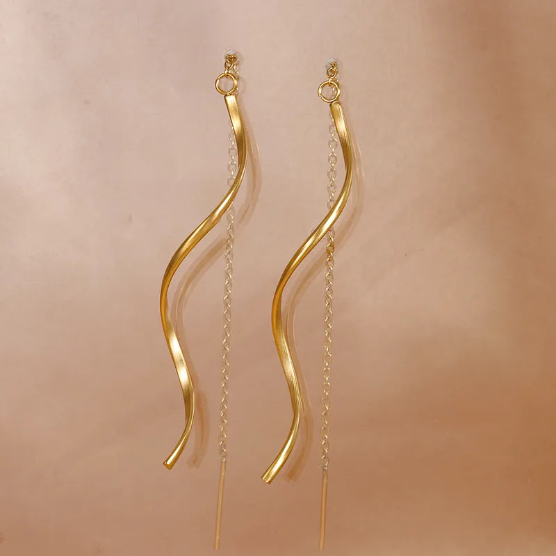 Earrings gold steel away with wave-ea618