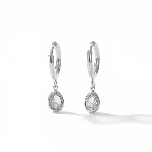 Sample steel earrings simple link with tear zircon-ea493