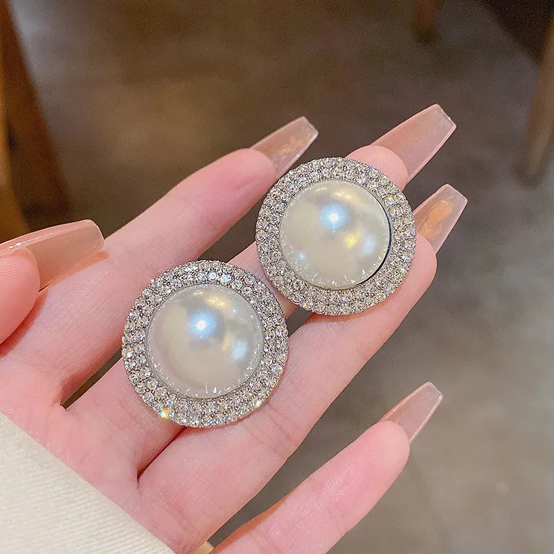 Pendientes perlas grandes 3,5cm con strass - EA282