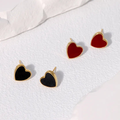 Earrings Gold Plated Little Red hearts-EA592