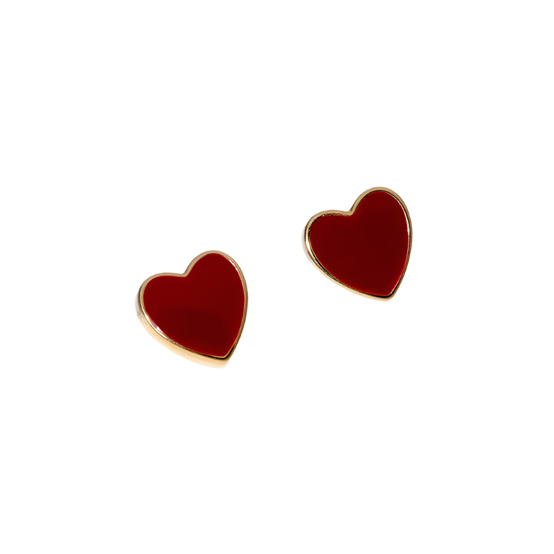 Earrings Gold Plated Little Red hearts-EA592