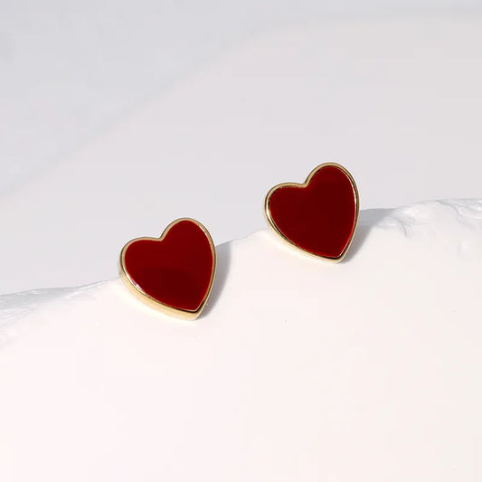 Earrings Gold Plated Little Red hearts-EA592