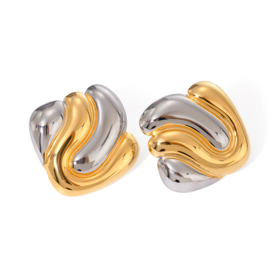 Earrings corrugated mix silver gold steel-ea538