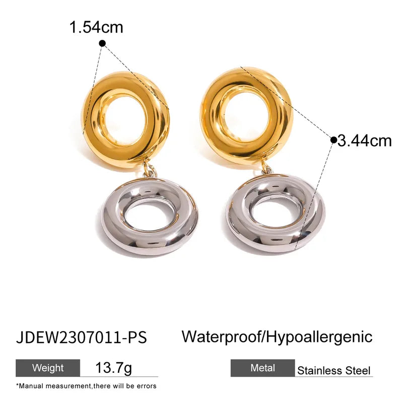 Earrings of steel gold and silver circles-ea463