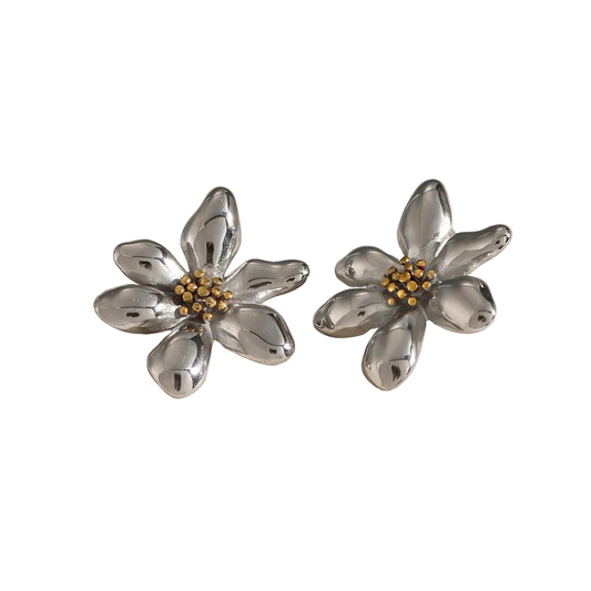 Earrings Gold Plated Flowers Silver and Gold-EA360