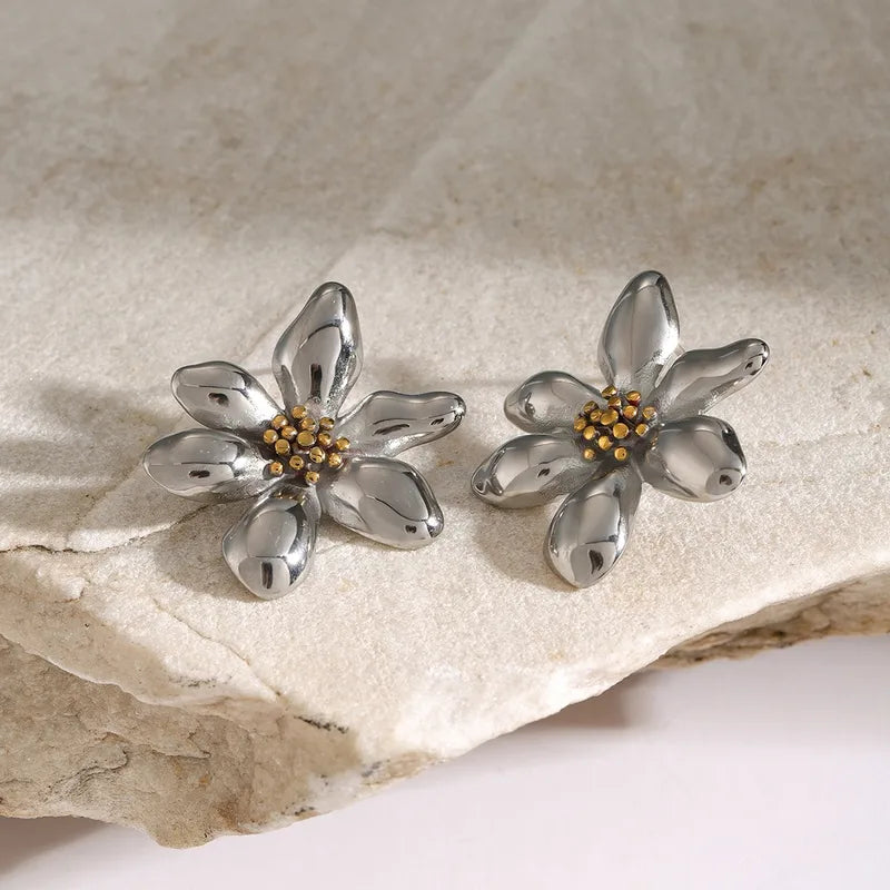 Earrings Gold Plated Flowers Silver and Gold-EA360
