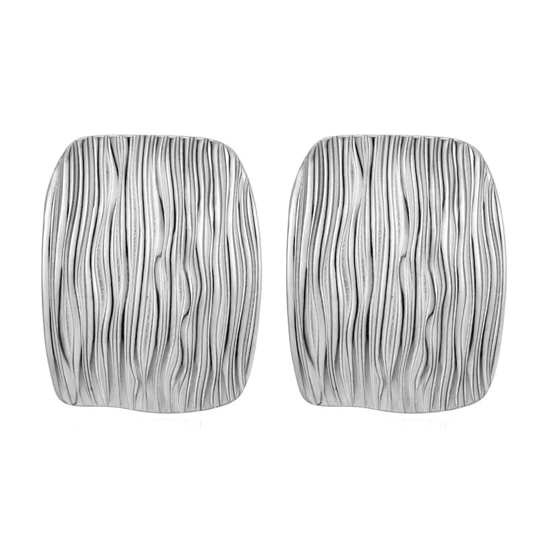 Σκουλαρίκια ατσάλινά ασημί με ρίγες - W014