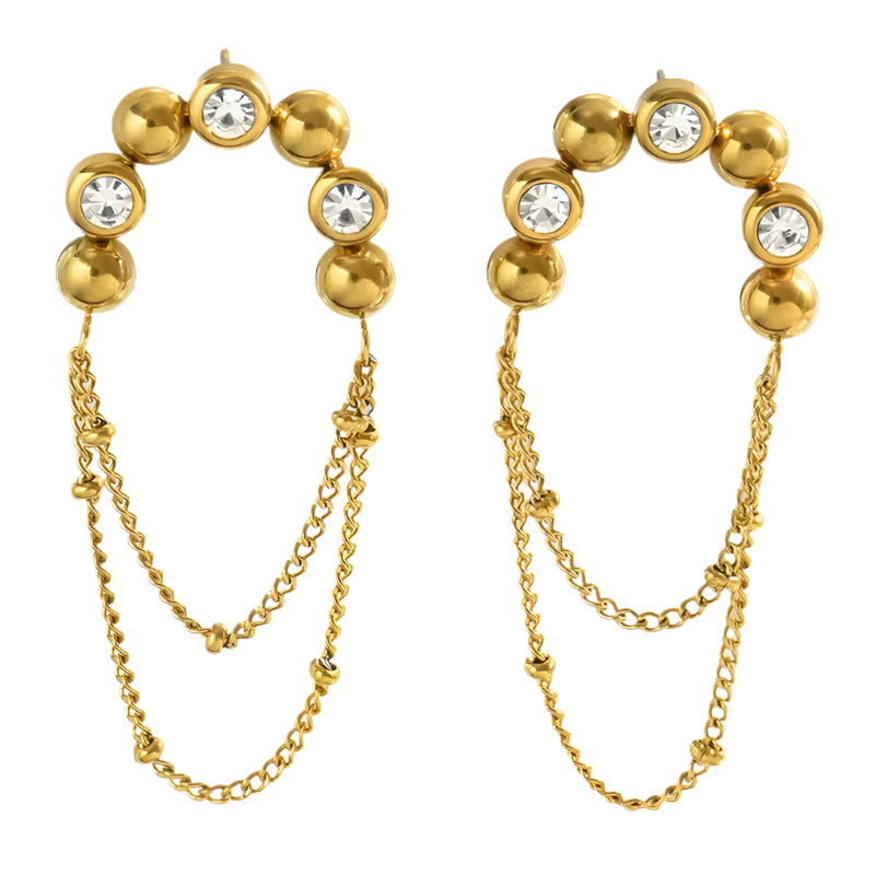 Earrings gilded stessy with rhinestones and chains-ea598