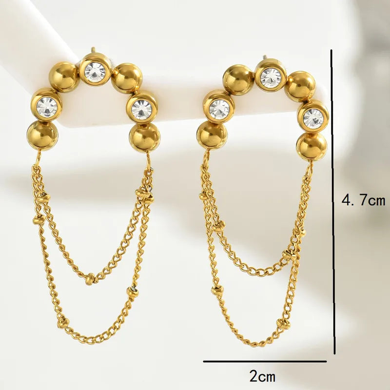 Earrings gilded stessy with rhinestones and chains-ea598