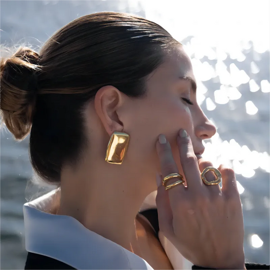 Brincos retangulares de aço - w034