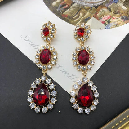 Brass earrings with red stones - EA485