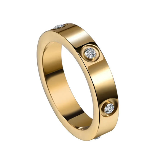 Δαχτυλίδι ατσάλινο χρυσό ολόβερο με zircon - R017