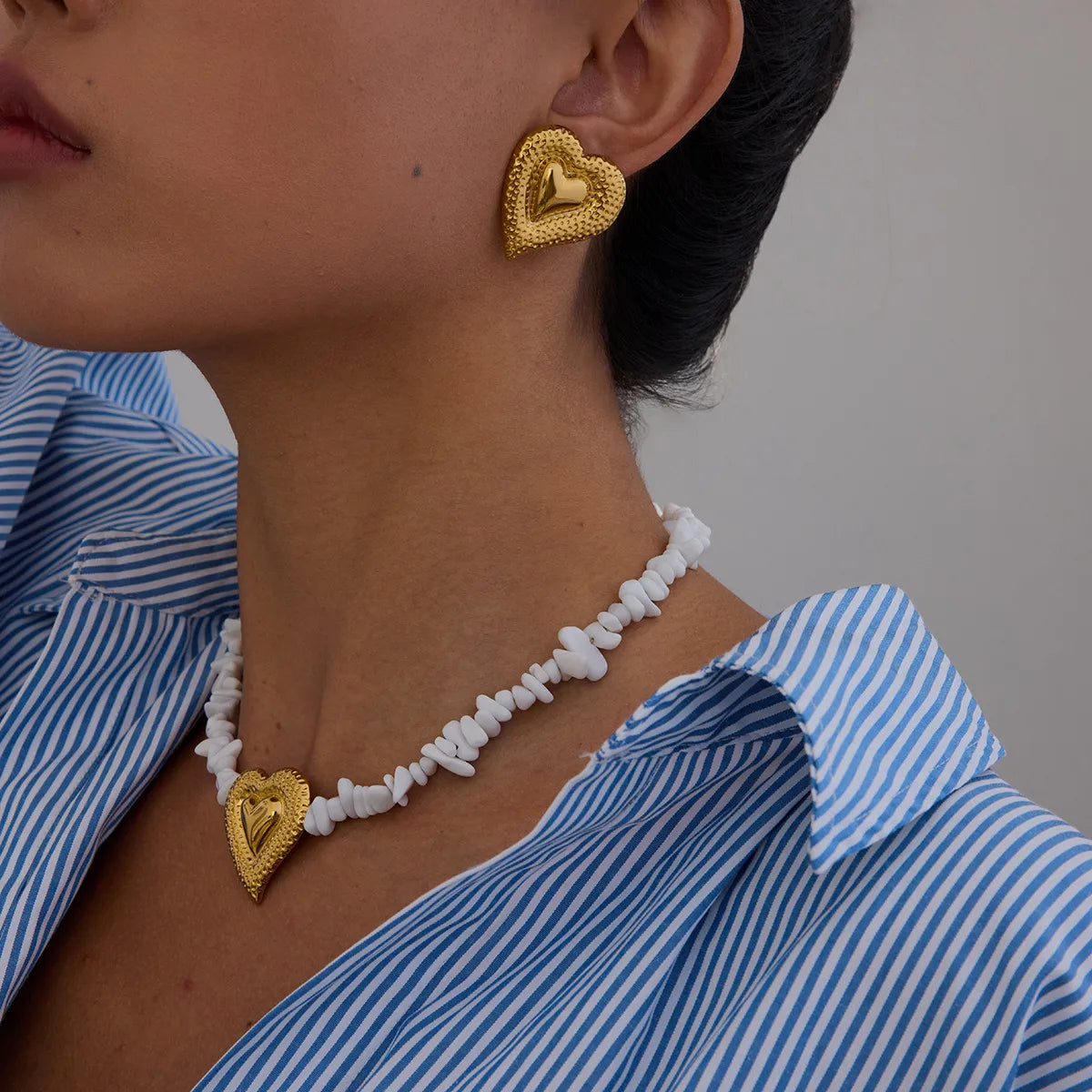 Earrings steel golden hearts - EA329