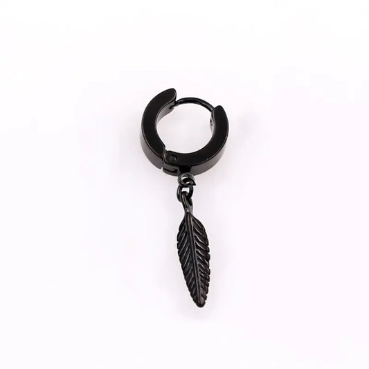 Σκουλαρίκια ατσάλι μαύρο φτερό-EA686