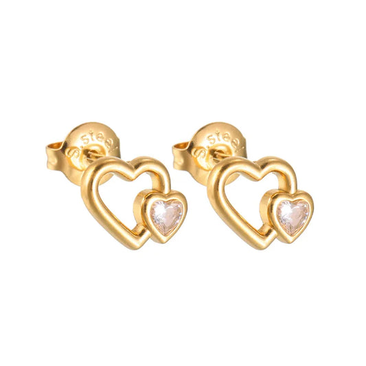 Earrings gilded steel heart with stone-ea295