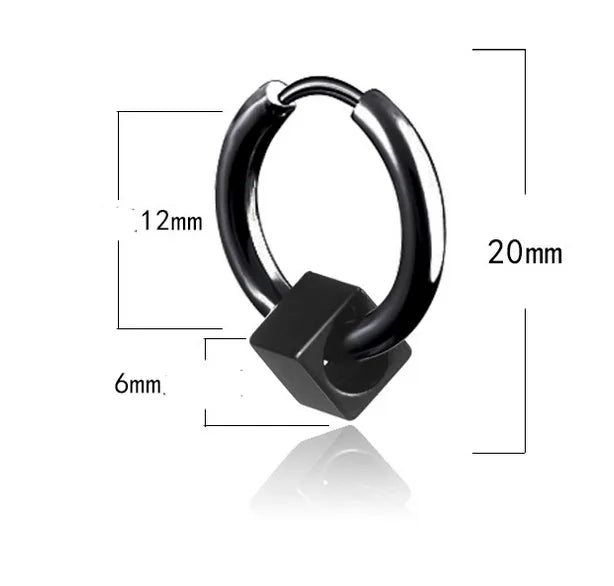 Σκουλαρίκια ατσάλι μαύρο με κύβο-EA687