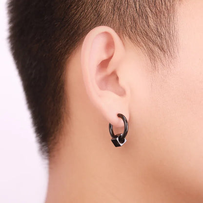 Σκουλαρίκια ατσάλι μαύρο με κύβο-EA687